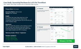 Example of an A/B test we ran for Travelstart that increased bookings by 4.41% and brought in additional $170k in revenue. 