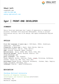 CV of our potential Candidate (ReactJS)