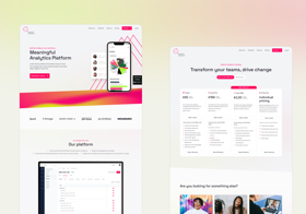 Example subpages; first example showcasing an alternative home page, the second - a Pricing page.
