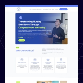 Homepage of a website offering services and education on mental health and wellbeing for nurses and medical professionals.