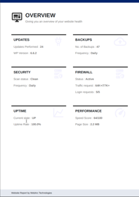 The image shows a sample page of a report provided for each managed website.