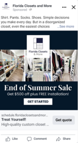 Closet and Garage Social Media Ads for lead generation.
