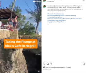 Received 4,500 organic views and 36 likes on Travel Around Jamaica Tour's Instagram Reel cliff diving video from Dec.11, 2022! 