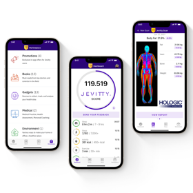 Jevitty Mobile App Key Screens by Pieoneers Software from Medical Images, Health Data Summary, Full DEXA Scan Reports.