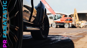 On location shooting an Italian materials handler for it's first UK job. It's a low angle of the operator leaving a truck and walking to the machine.
