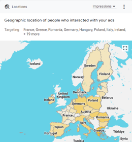 Geographic overview from a Google Ads account