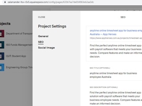 Squarespace dashboard for on-page optimization