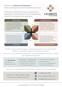 A full outline of services offered at 4 Elements HR Solutions. 