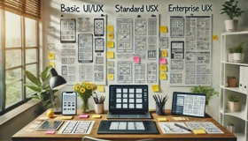 UI/UX design package stages—Basic, Standard, and Enterprise.