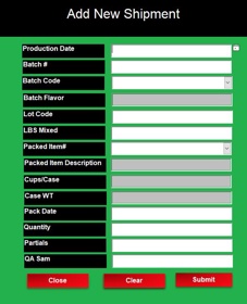 Custom Database developed for a client to help streamline their inventory and order entry process. New Shipment Screen
