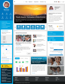 Dashboard for Riyadh Airports Company with news, announcements, and employee info.