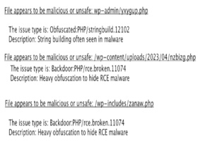 Malicious files found