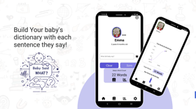 The image is showing small-size mobile application for track your babies words and get some analytics of how your baby words growing