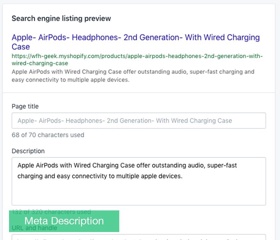 Screenshot from a product description's meta description