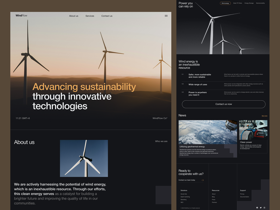 Modern website for WindFlow Co, showcasing innovative renewable energy solutions, with a focus on wind energy, sustainability, and partnerships.