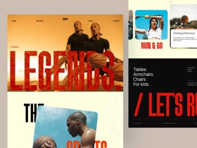 Dynamic and modern landing page design in Figma, showcasing bold typography and visuals to highlight sports and product offerings.