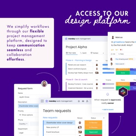 We use a flexible design platform to streamline workflows, ensuring transparent communication, seamless updates, and effortless collaboration.
