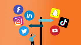 Street signs pointing to different social media platforms, helping you choose the best options for your business’s tailored marketing strategy.






