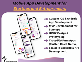You will get Mobile App Development for Startups and Entrepreneurs. Our goal is to make the process simple and stress-free, delivering a mobile app.