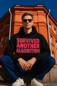 Shot street-style content for Caffeinated Bulldog’s viral hoodie drop cool, candid, and made to stop the scroll with “Survived Another Algorithm”