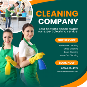 A picture typically shows two professional cleaners in uniform, utilizing modern equipment within a luxurious, spotless Dubai setting.