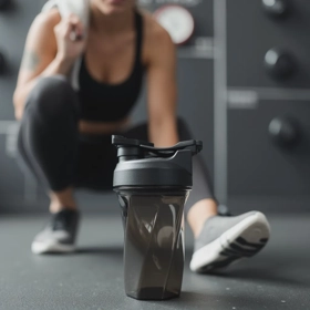 Generated lifestyle photo of protein shaker