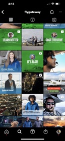 flyGATEWAY is a flight school (pictured: Instagram grid). We've been growing their followers at a pace of 10% per week, with best-in-class engagement!