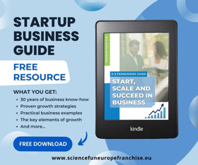 Social campaign promoting a free startup guide with proven business strategies for aspiring entrepreneurs in Europe.

