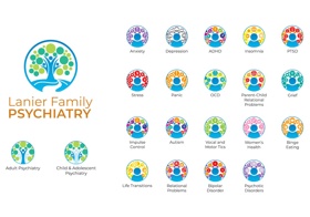 Logo and custom icons for Lanier Family Psychiatry.