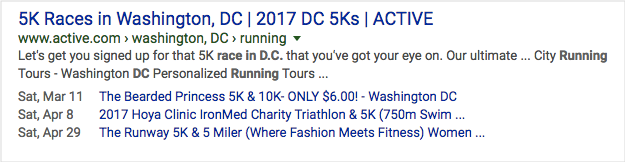 Schema markup shows business events in SERPs