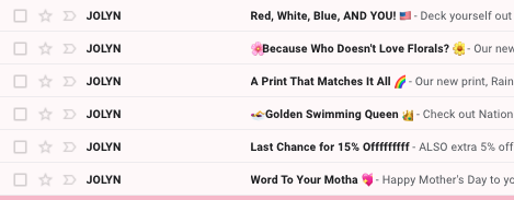 Jolyn Subject Lines