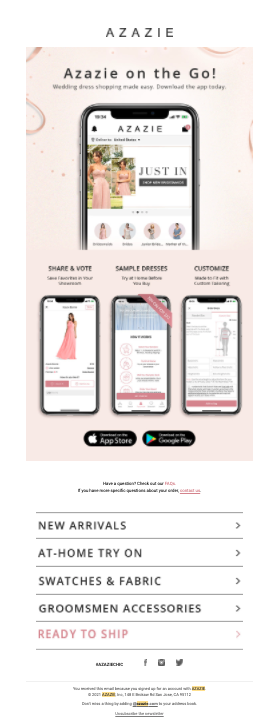 Azazie email marketing example