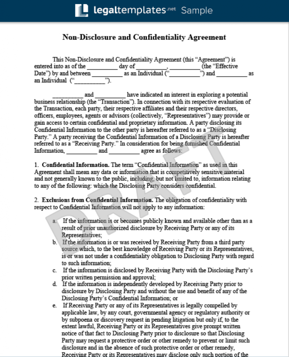 You can find examples of NDAs online.