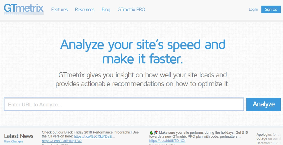 GTmetrix analyzes site speed