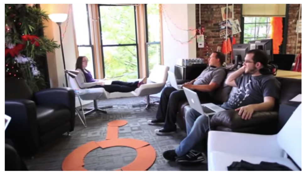 HubSpot's video shows a comfortable, collaborative office. 
