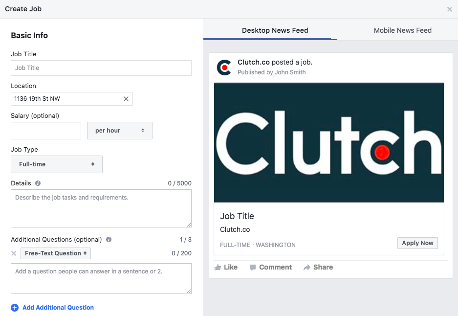 Back end interface for Jobs on Facebook