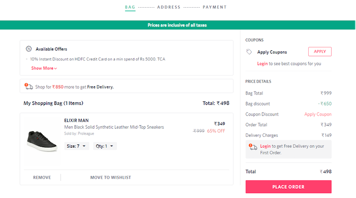 Myntra One Page Checkout