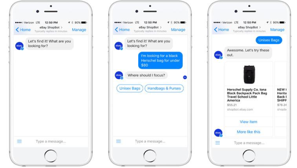 A screenshot of messages sent by the eBay ShopBot