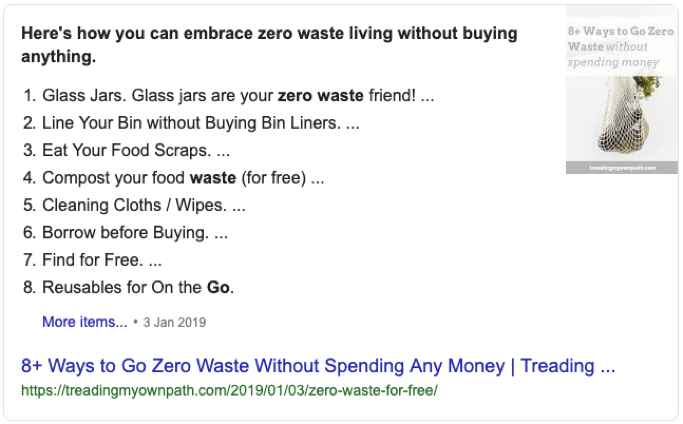 featured snippet google example