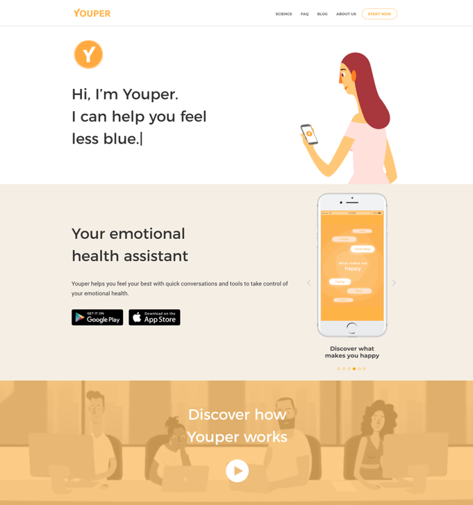 Youper uses neutral, non-exaggerated illustrations to portray emotions.