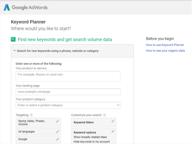 Screenshot of Google AdWords