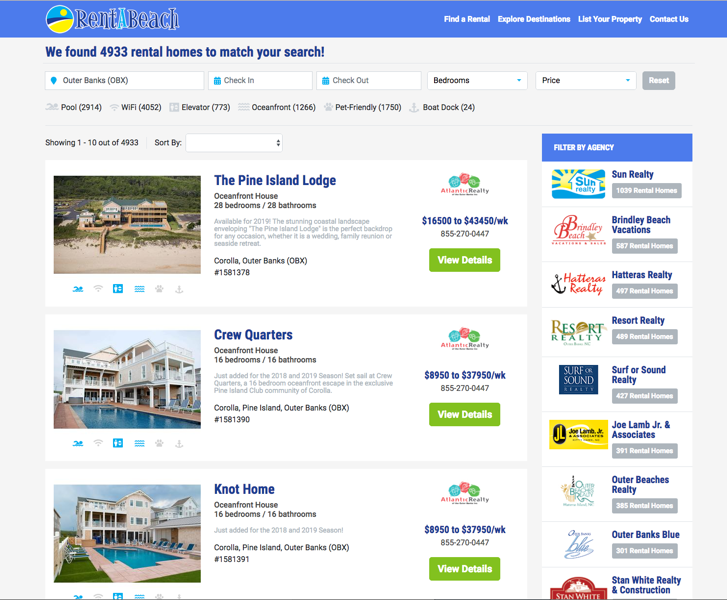 RentABeach.com uses three technologies to boost search speed.