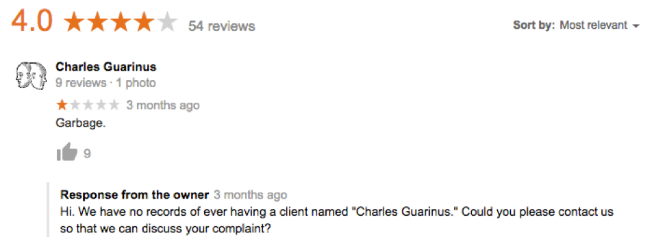 Charles Guarinus Bad Review