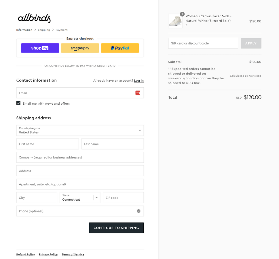 Input formatting for online shopping checkou