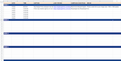 Instagram Content Calendar Template