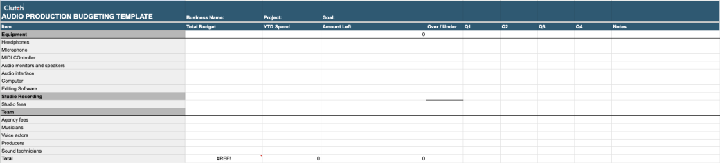 Audio Production Budget Template