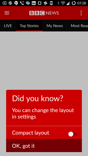 Screenshot of BBC app