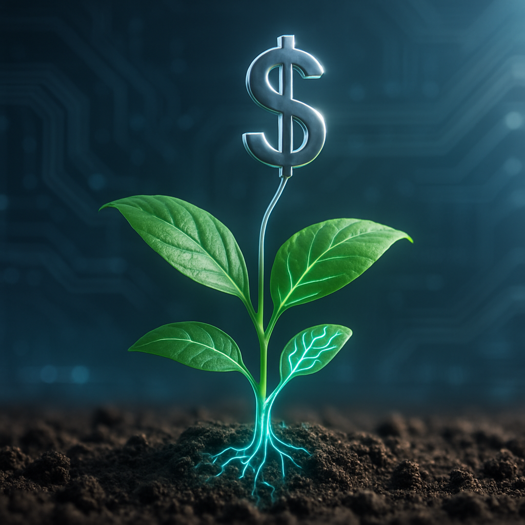 AI generated image of a plant with a dollar sign