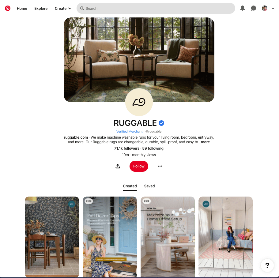 Ruggable's Pinterest board
