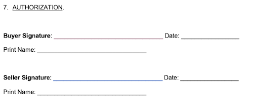 Include the buyer and seller's signatures